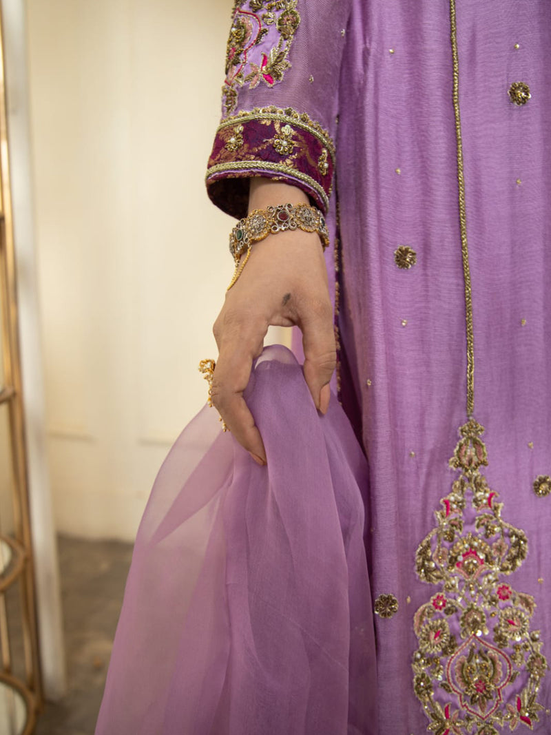 Violet Cotton Hand Worked Organza Outfit